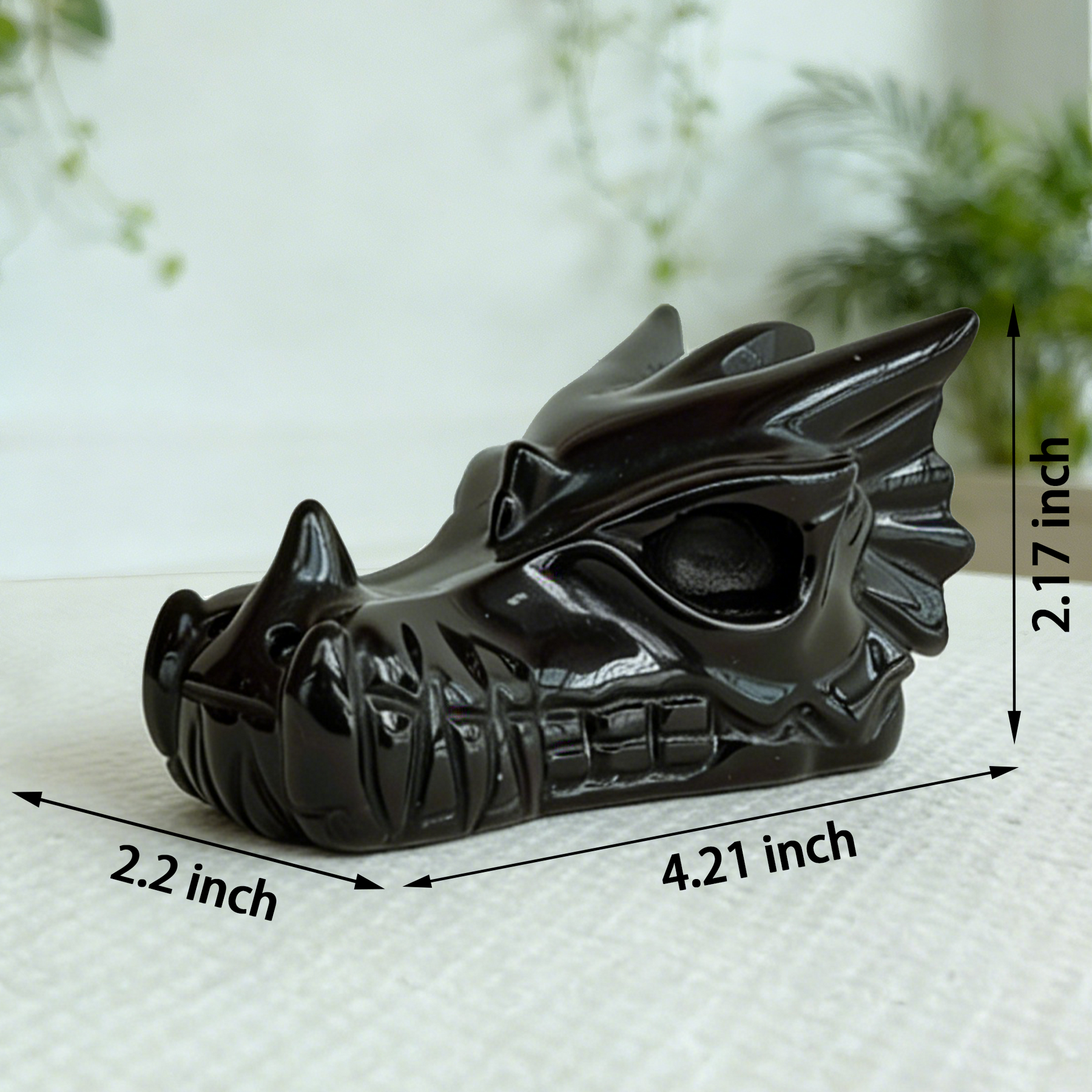 4.2 inch Black Obsidian Chinese Dragon Skull - Natural Obsidian Sculpture — view 2
