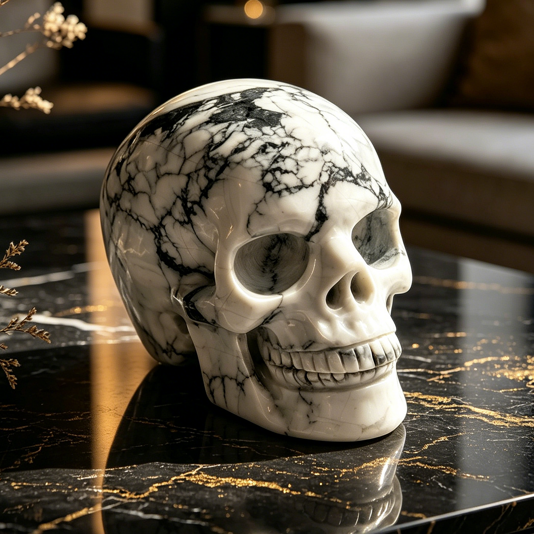 4.5 Inch White Howlite Turquoise Crystal Skull — view 1
