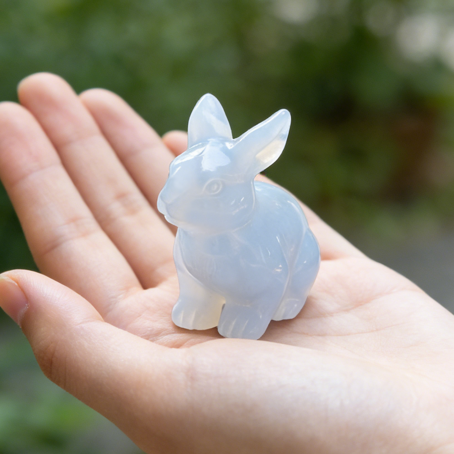 Blue Chalcedony Easter Rabbit Carving- Animal Carving — view 1