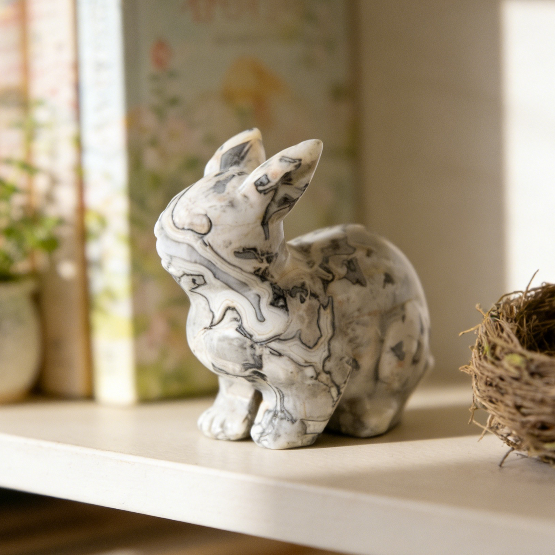 Grey Picture Jasper Rabbit Carving - Natural Gemstone — view 2