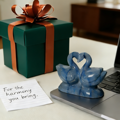 Blue Aventurine Swan Couple Carving – Sculpture — view 8
