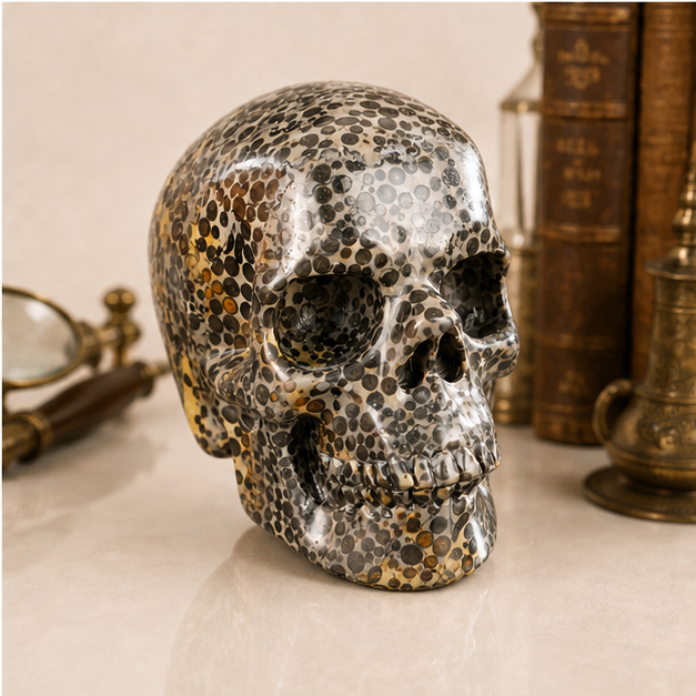 4.5-inch Black Leopard skin jasper Skull