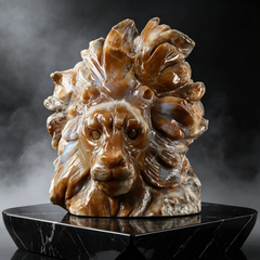 Yellow Chalcedony Lion Head Carving — view 1