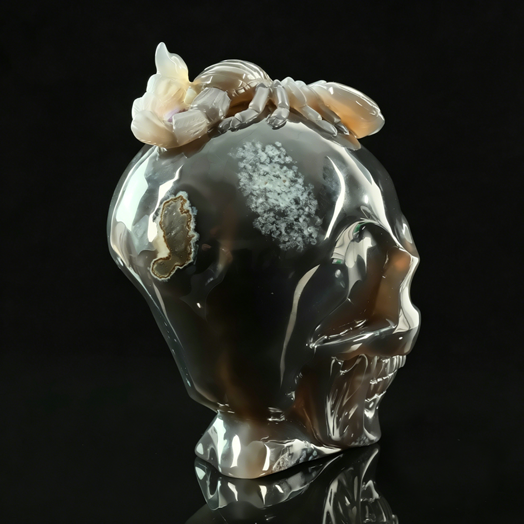 Amethyst Geode Skull with Scorpion - Natural Stone Sculpture — view 5
