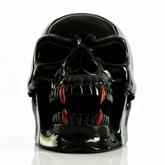 Black Obsidian Skull Inlaid Red Jasper Fangs - Sculpture Carving — view 4