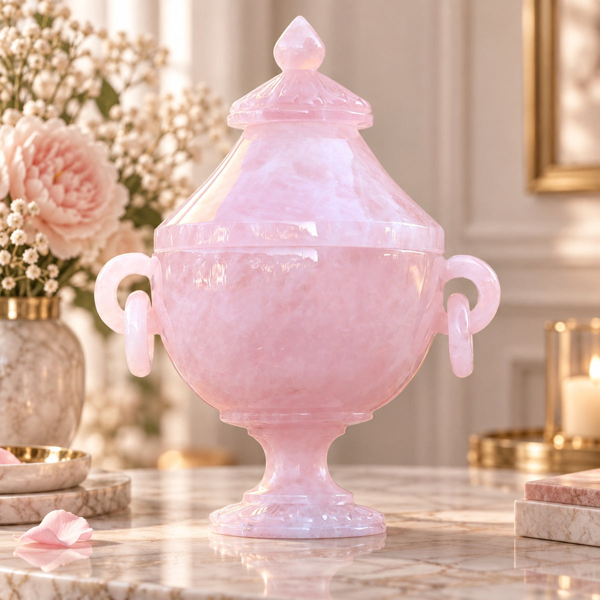 Rose Quartz Candy Bowl with Lid