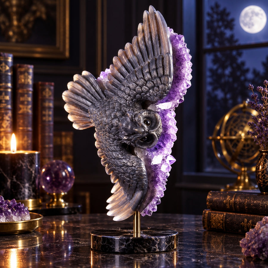 Amethyst Winged Owl Geode