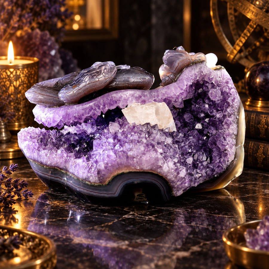 Amethyst Serpent & Toad Geode