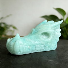 2 inch Amazonite Chinese Dragon Skull- Natural Jade Sculpture — view 3