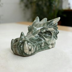 3 inch Nine Dragon Jade Chinese Dragon Skull - Natural Jade — view 3