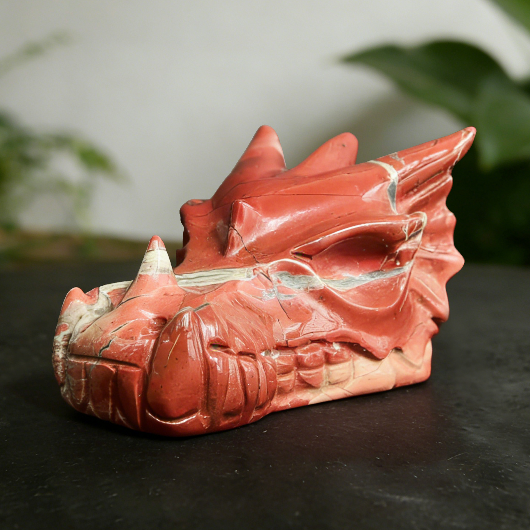 3 inch Red Jasper Chinese Dragon Skull Jade Sculpture- Hand Craved Natural Jasper — view 3