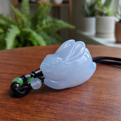Blue Chalcedony Rabbit Pendant - Natural Crystal — view 2