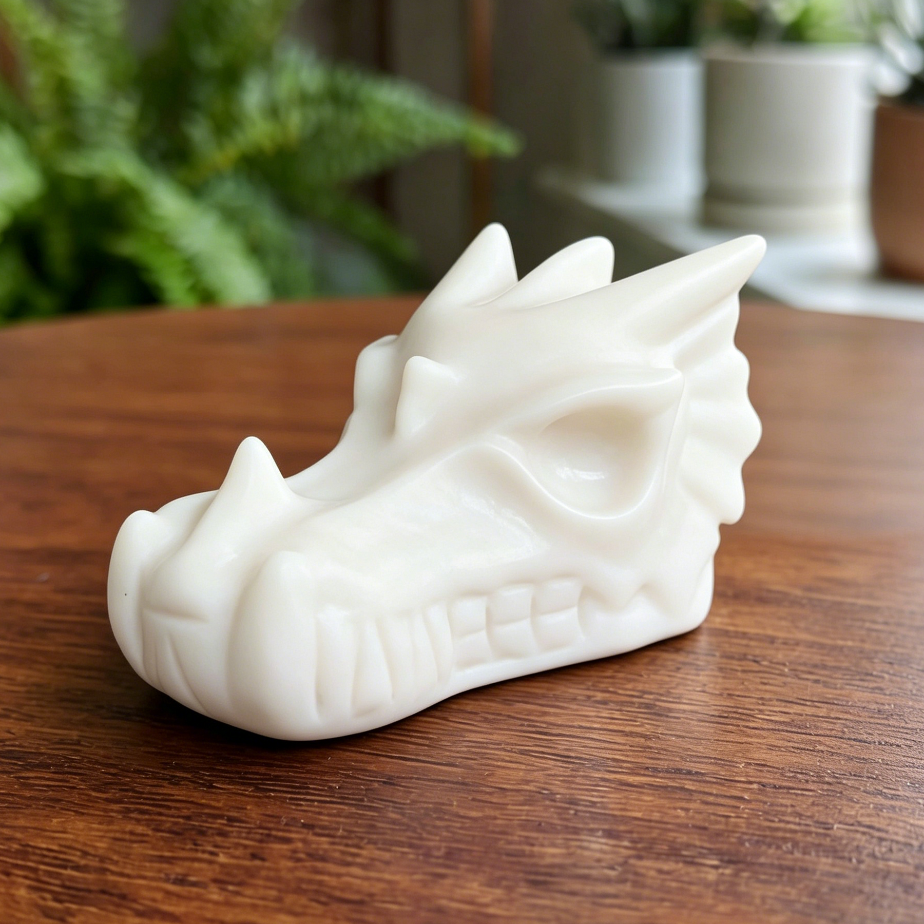 3 inch Ivory Jade Chinese Dragon Skull - Natural Jade Sculpture — view 3