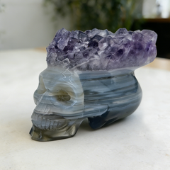 2 inch Amethyst Cluster Crown Crystal Skull - Natural Crystal — view 3