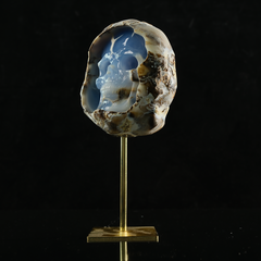 Blue Chalcedony Cave Carving Skull in Raw Crust — view 3