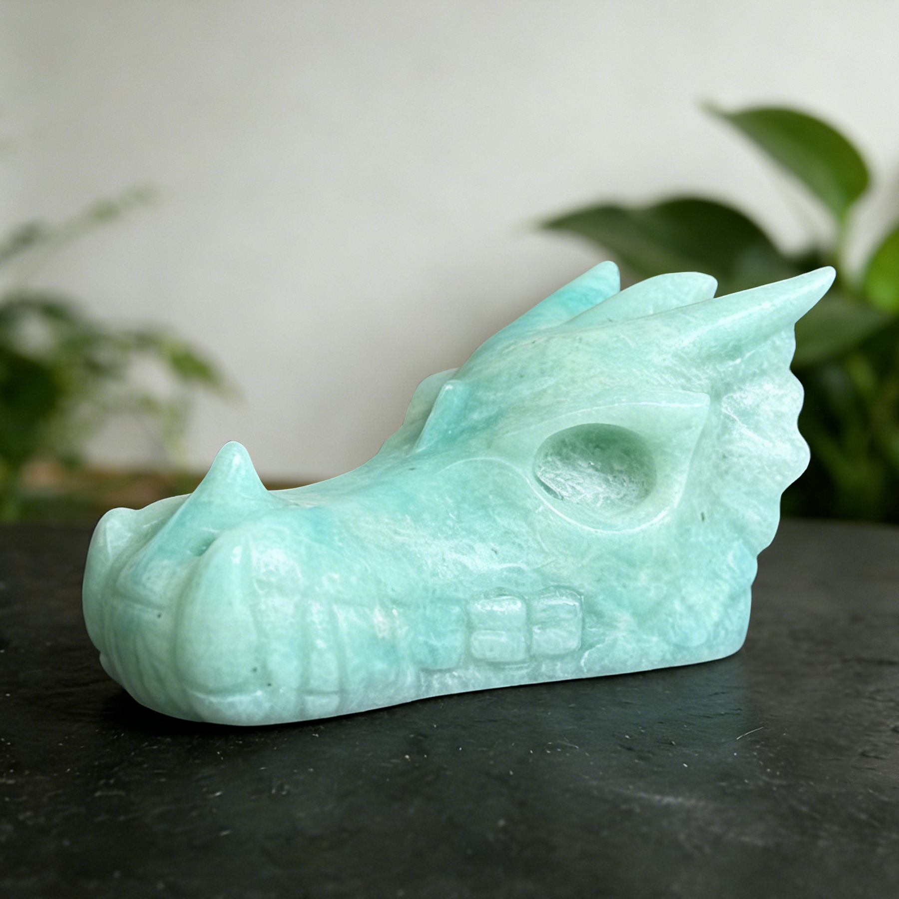 2.5 inch Amazonite Chinese Dragon Skull- Natural Jade Sculpture — view 3