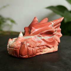 2.5 inch Red Jasper Chinese Dragon Skull Jade Sculpture- Hand Craved Natural Jasper — view 3