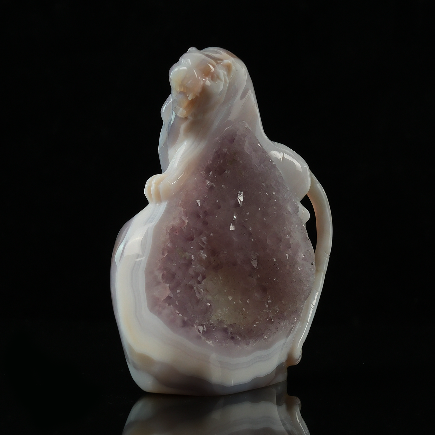 Pale Amethyst Cluster Tiger Carving - Sculpture — view 7