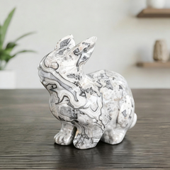 Grey Picture Jasper Rabbit Carving - Natural Gemstone — view 3