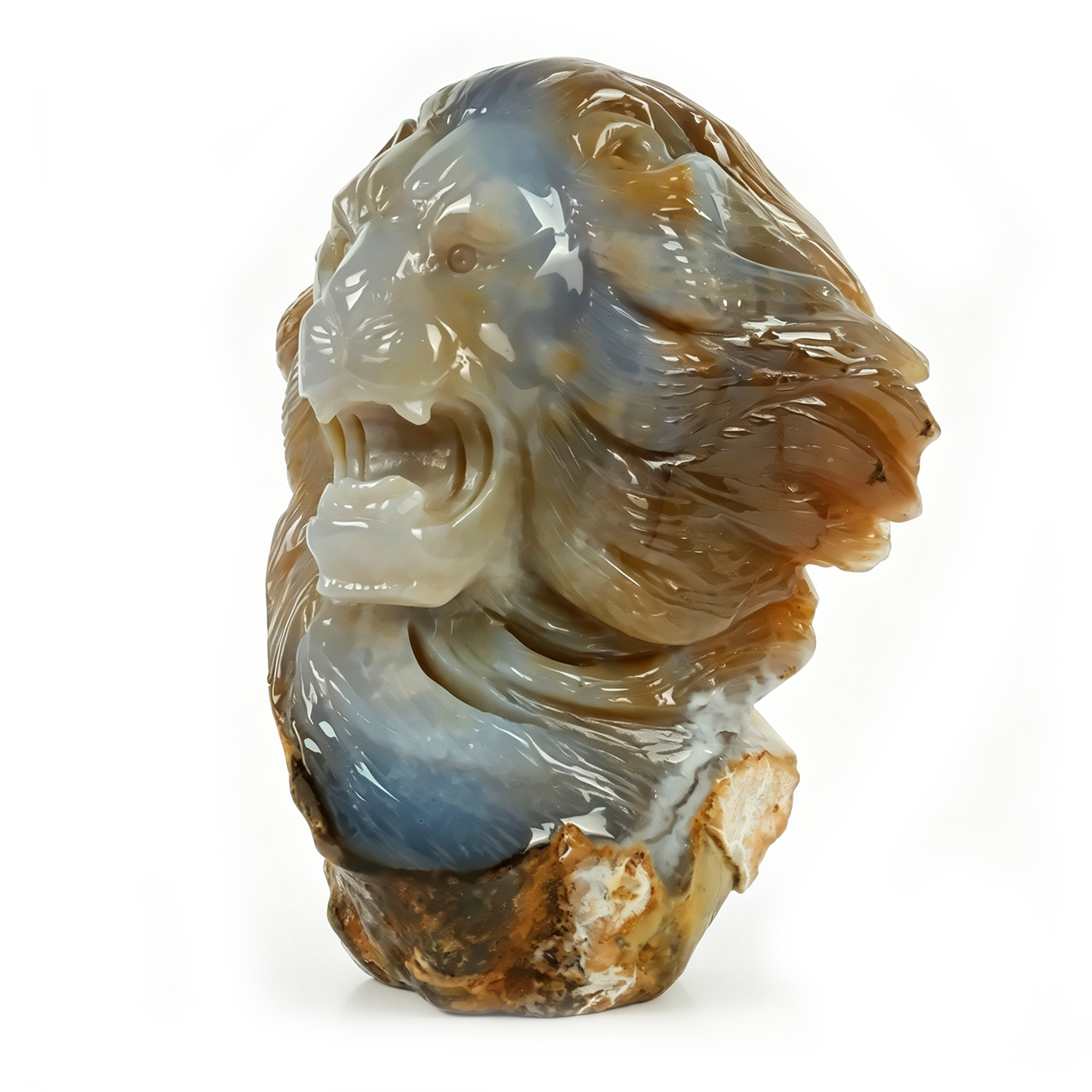 7.7 inch Yellow Chalcedony Lion Head Carving — view 2