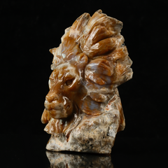 Yellow Chalcedony Lion Head Carving — view 8
