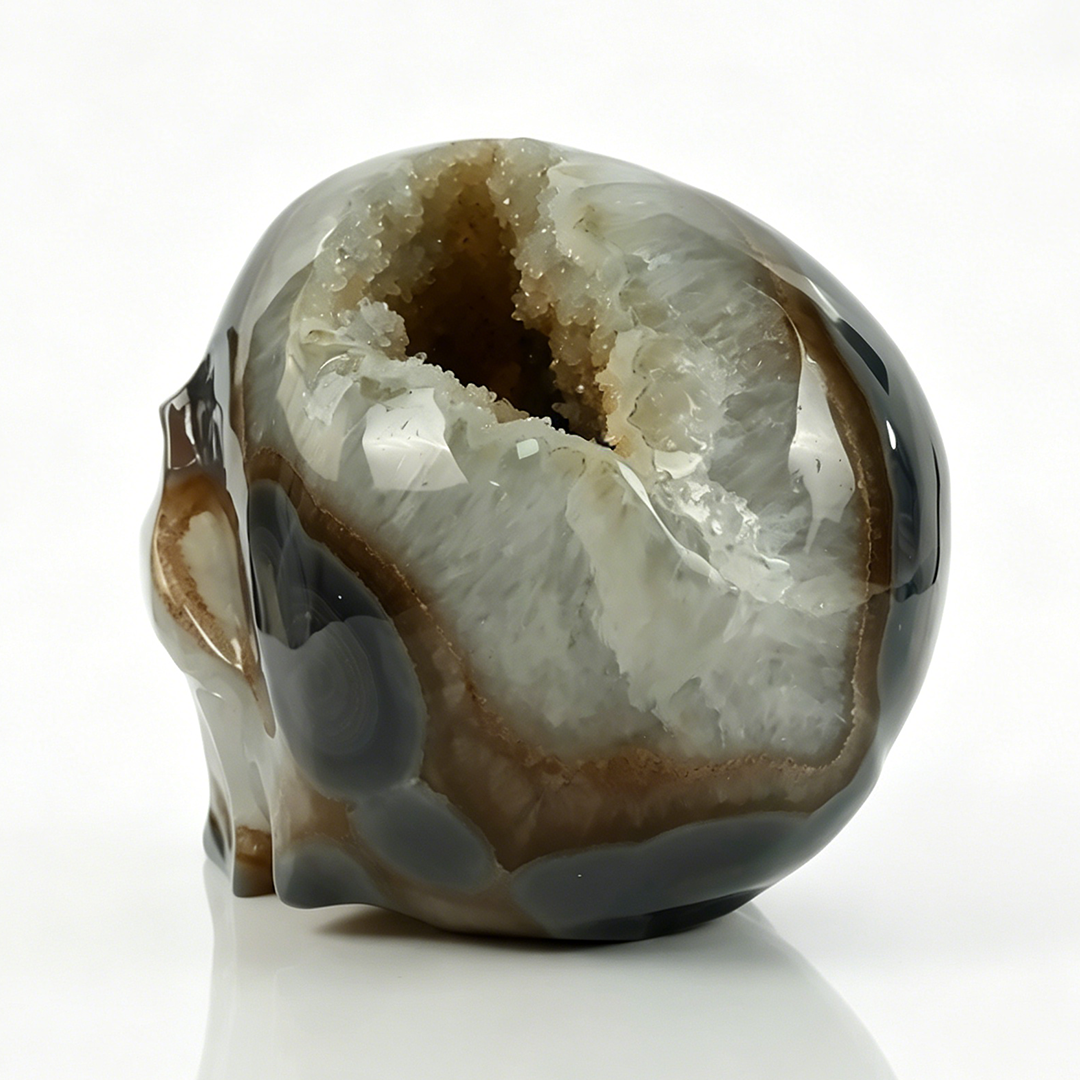 7.8 inch Carved Geode Agate Skull - Sculpture Carving — view 5