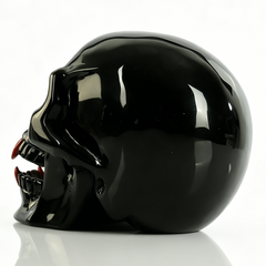 Black Obsidian Skull Inlaid Red Jasper Fangs - Sculpture Carving — view 5