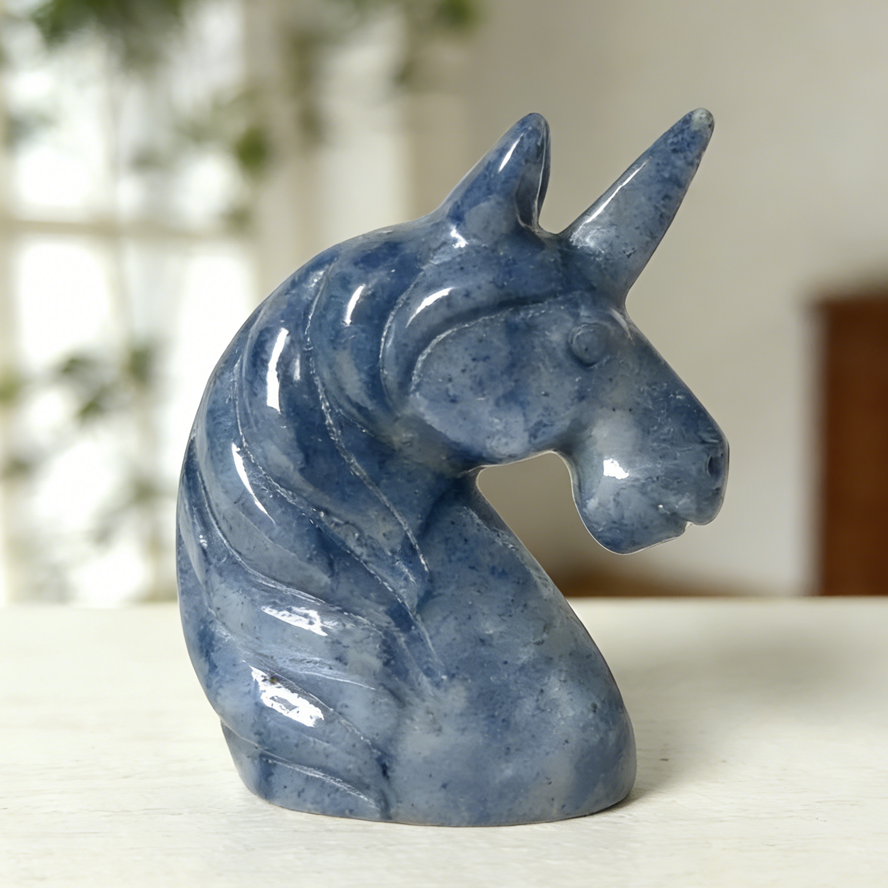 Blue Aventurine Unicorn Head Carving – Gemstone — view 1