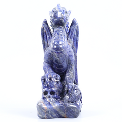 Sodalite Winged Dragon on Crystal Skull — view 1