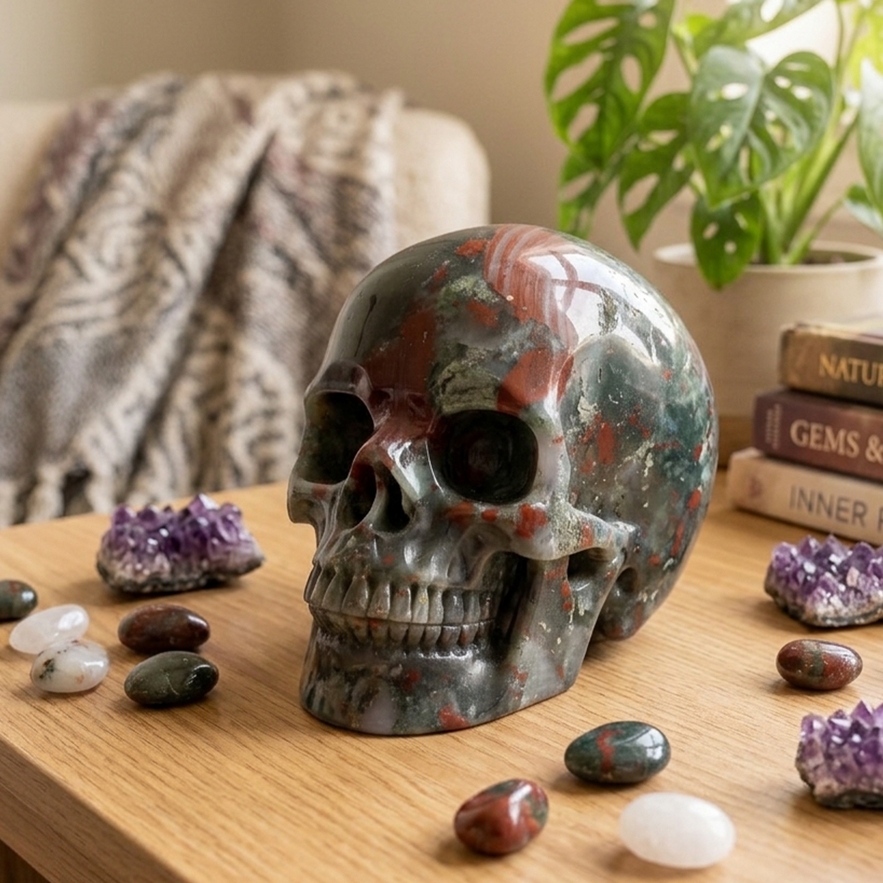 7-14 inch African Bloodstone Crystal Skull - Titan Series Large Scale Crystal Skull — view 4