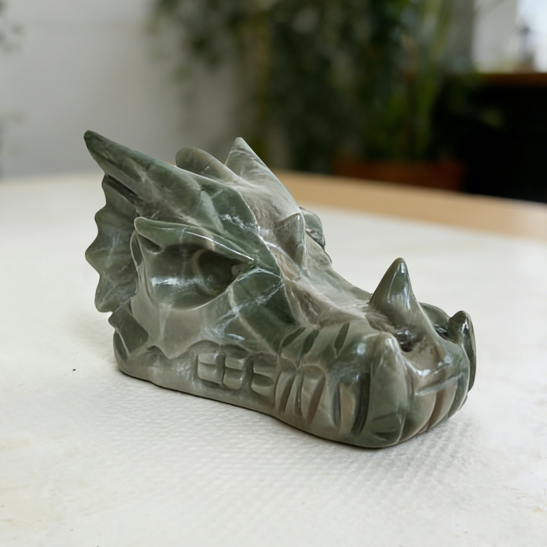 2.5 inch Nine Dragon Jade Chinese Dragon Skull - Natural Jade — view 7