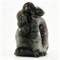 Amethyst Geode Cluster Squirrel Carving — view 3
