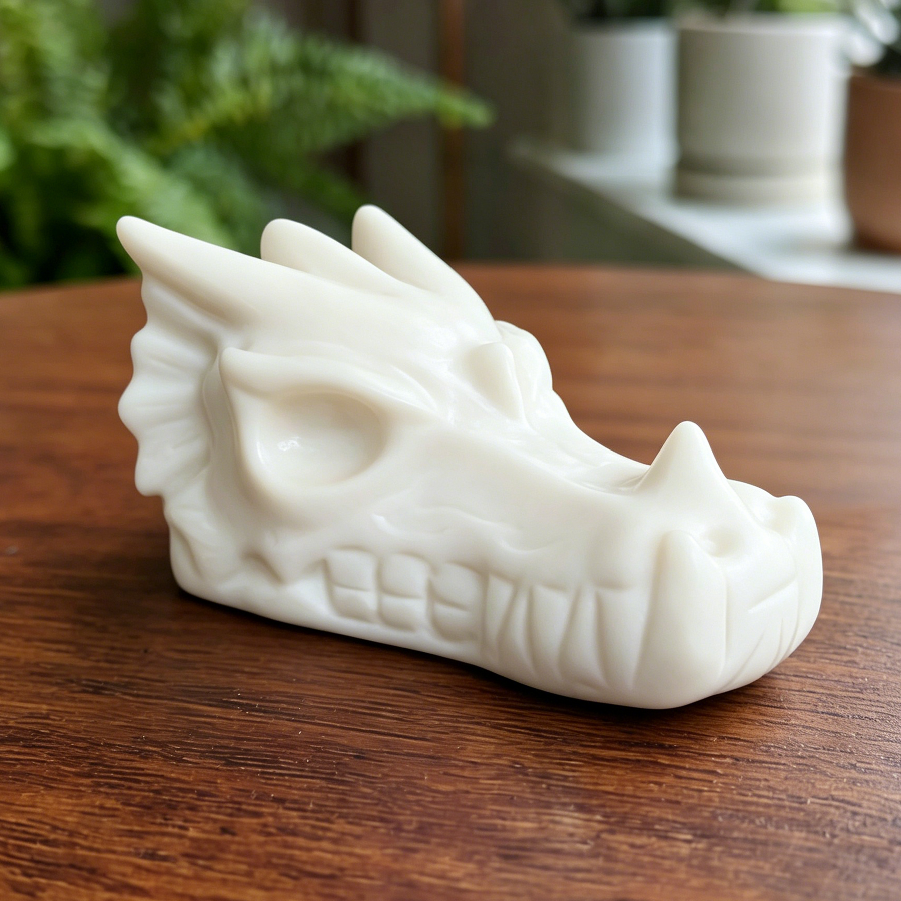 4.2 inch Ivory Jade Chinese Dragon Skull - Natural Jade Sculpture — view 7