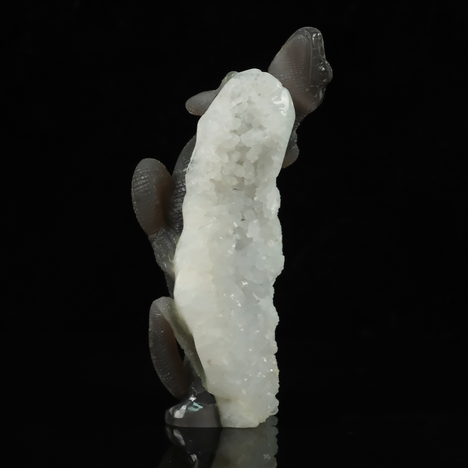 White Quartz Cluster Lizard Carving — view 5