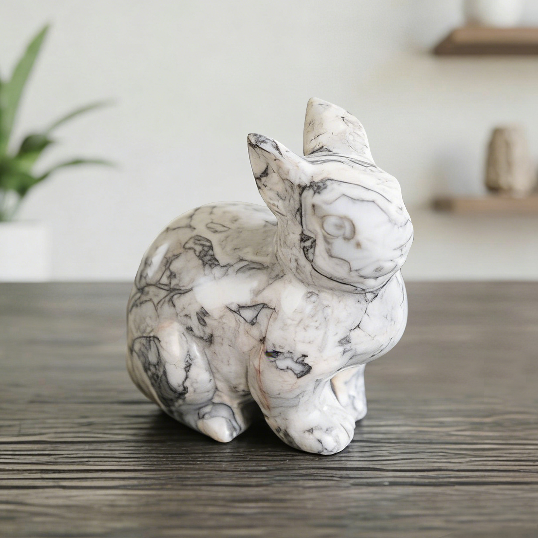 Grey Picture Jasper Rabbit Carving - Natural Gemstone — view 7