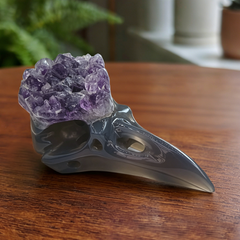 3.5 inch Amethyst Cluster Crow Skull - Natural Amethyst Crystal Carving — view 5