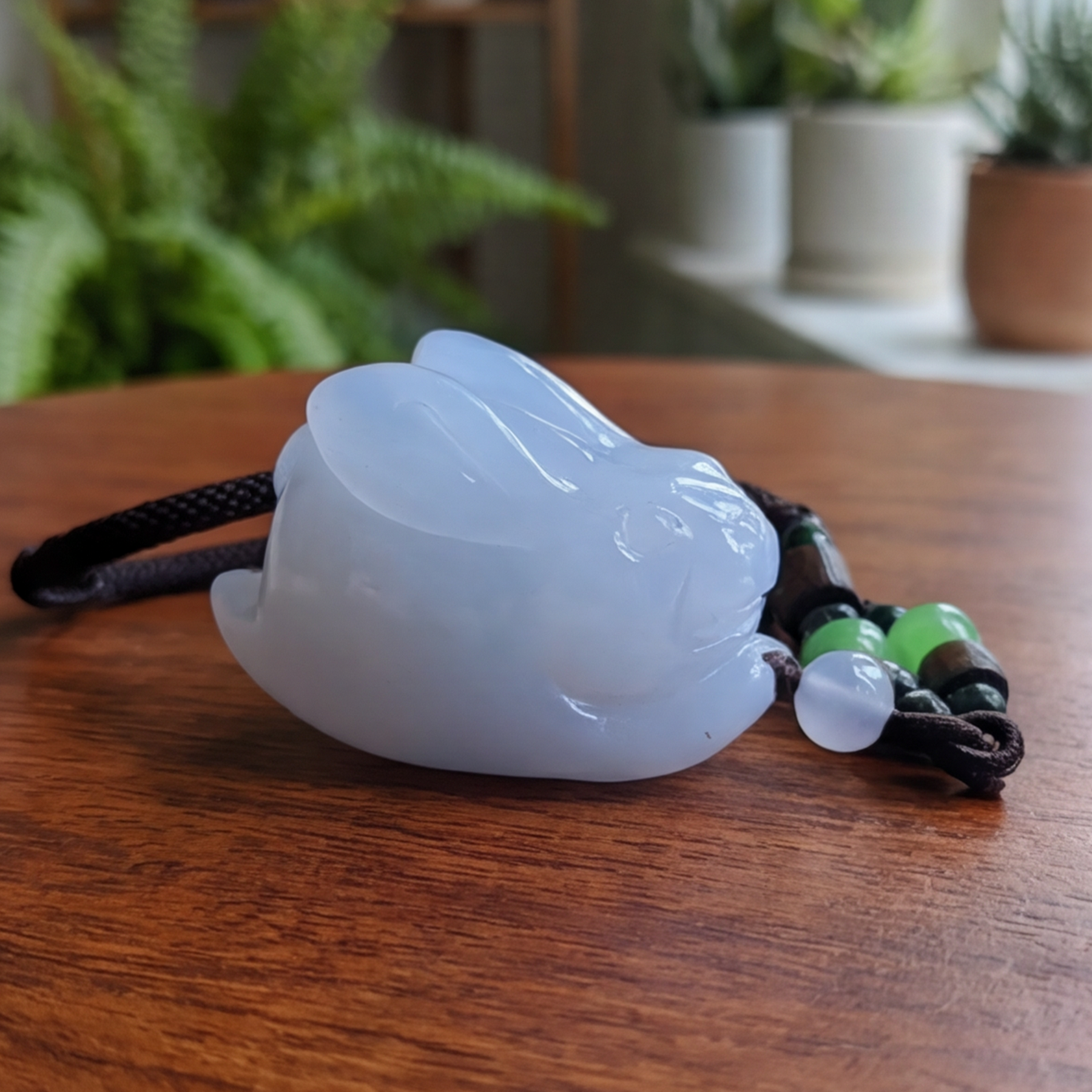 Blue Chalcedony Rabbit Pendant - Natural Crystal — view 7
