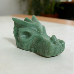 2.5 inch Green Aventurine Chinese Dragon Skull - Natural Jade Sculpture — view 7