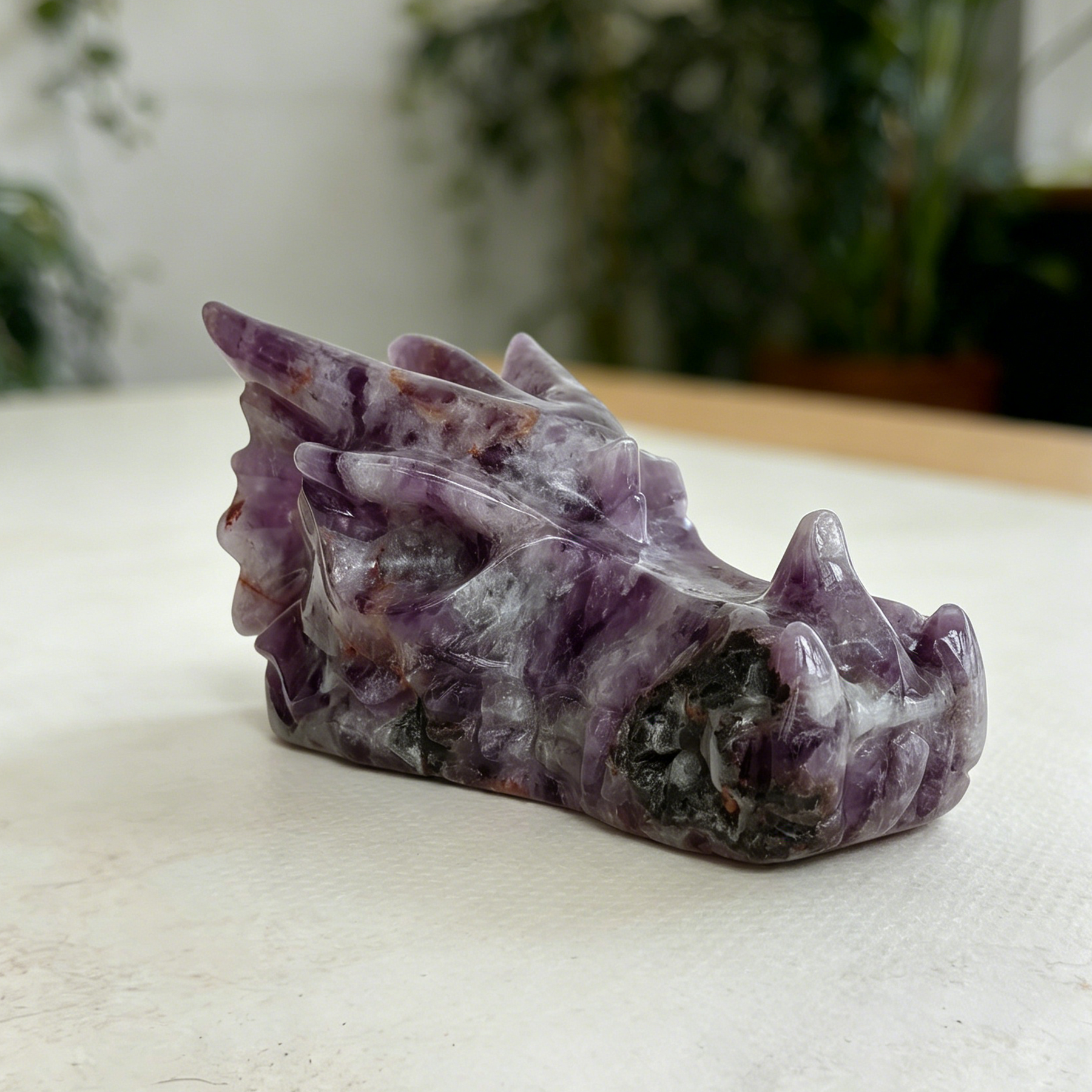 4.2 inch Dream Amethyst Chinese Dragon Skull - Natural Amethest Sculpture — view 7