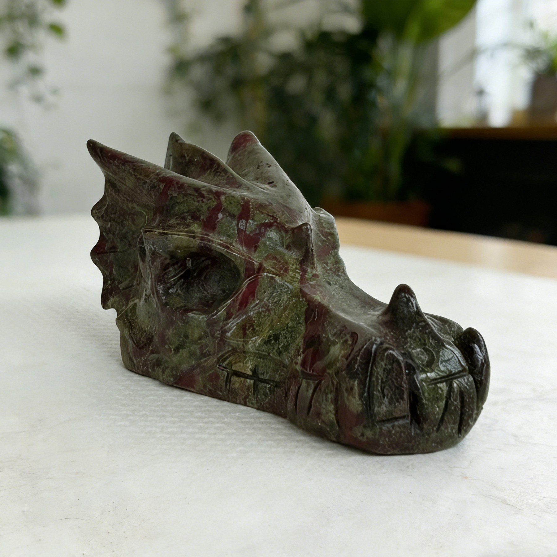 2 inch Dragon Bloodstone Chinese Dragon Skull - Natural Blood Jasper — view 6