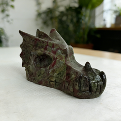 2 inch Dragon Bloodstone Chinese Dragon Skull - Natural Blood Jasper — view 6