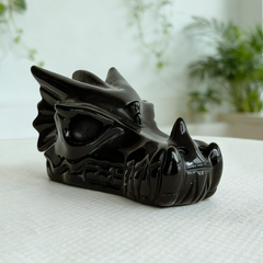 2 inch Black Obsidian Chinese Dragon Skull - Natural Obsidian Sculpture — view 7