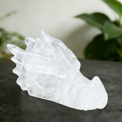 2 inch Angolan Quartz Chinese Dragon Skull - Natural Angolan Quartz Carving — view 7