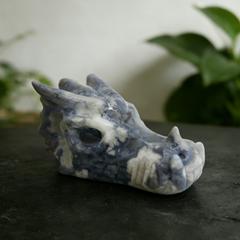 2 inch Blue Flower Agate Chinese Dragon Skull - Natural Agate — view 7