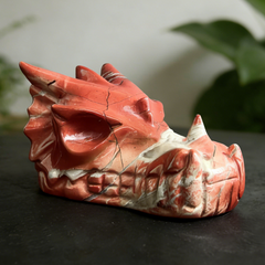 3 inch Red Jasper Chinese Dragon Skull Jade Sculpture- Hand Craved Natural Jasper — view 7