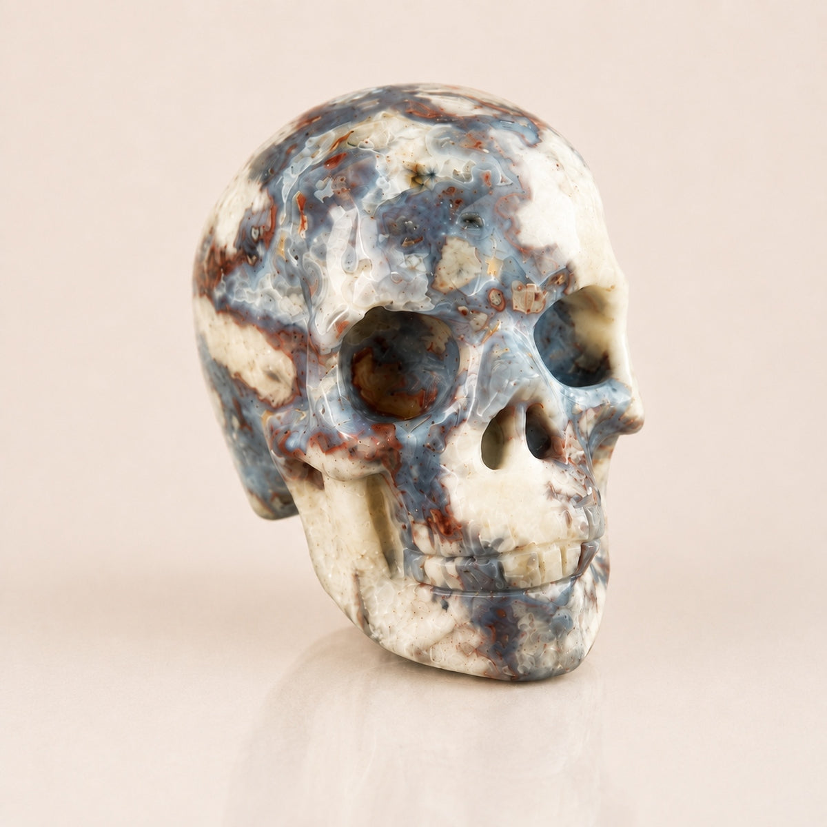 Crâne en agate fleur bleue de 2,2 pouces