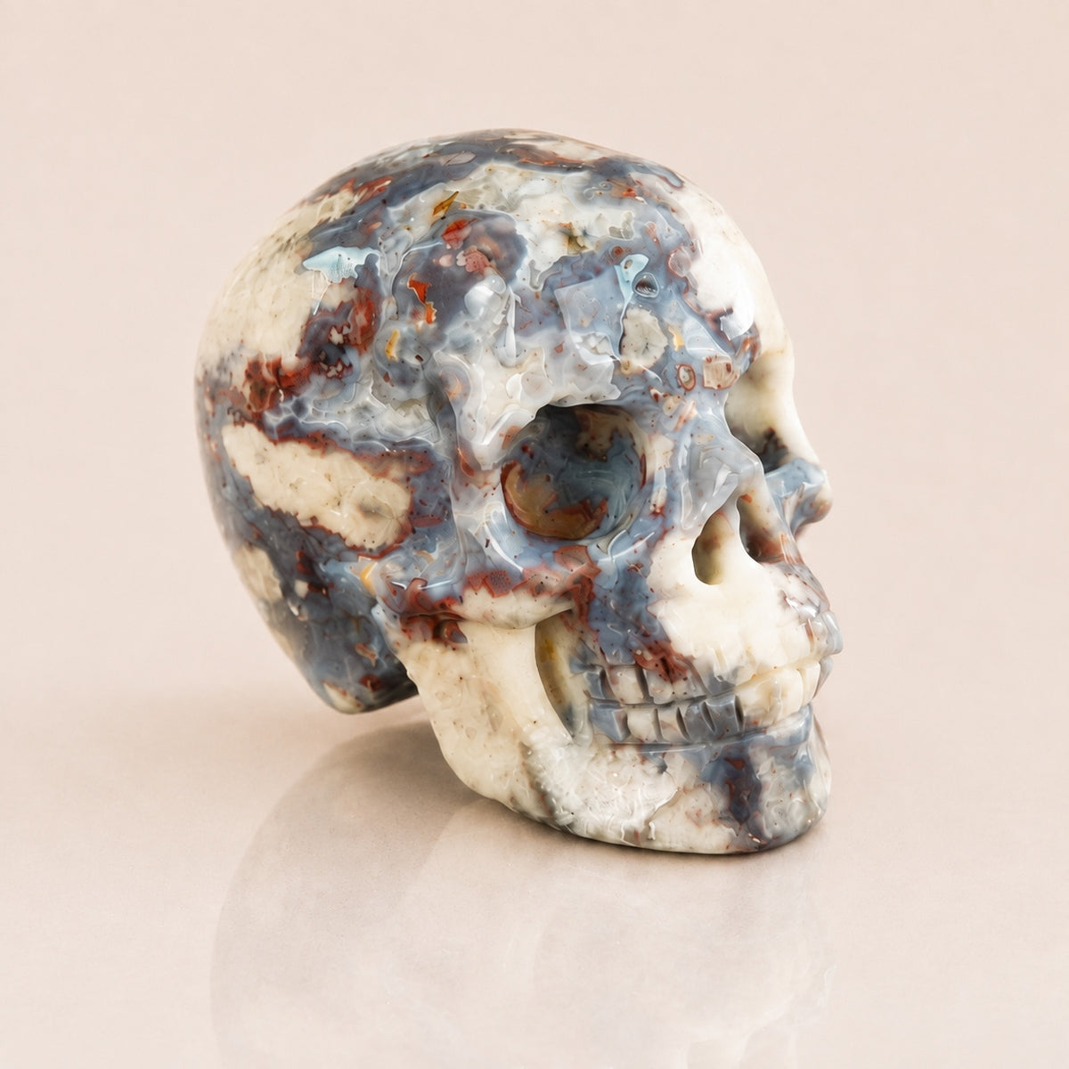 Crâne en agate fleur bleue de 2,2 pouces