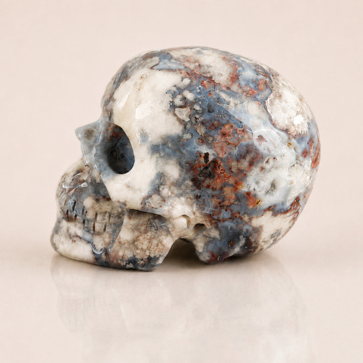 Crâne en agate fleur bleue de 2,2 pouces