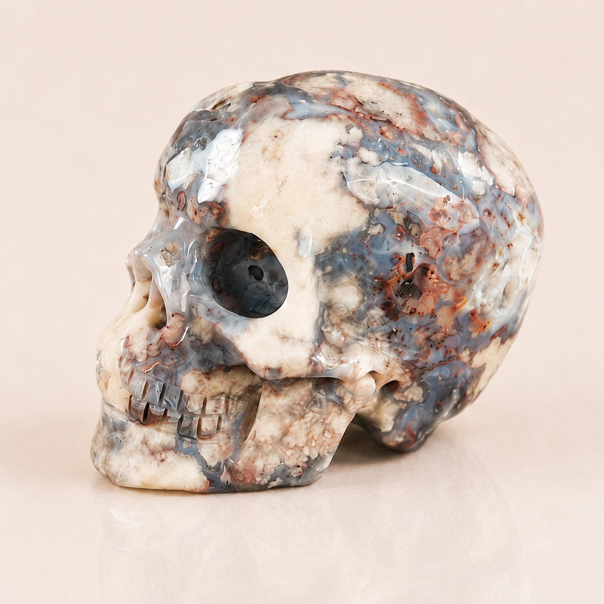 Crâne en agate fleur bleue de 2,2 pouces