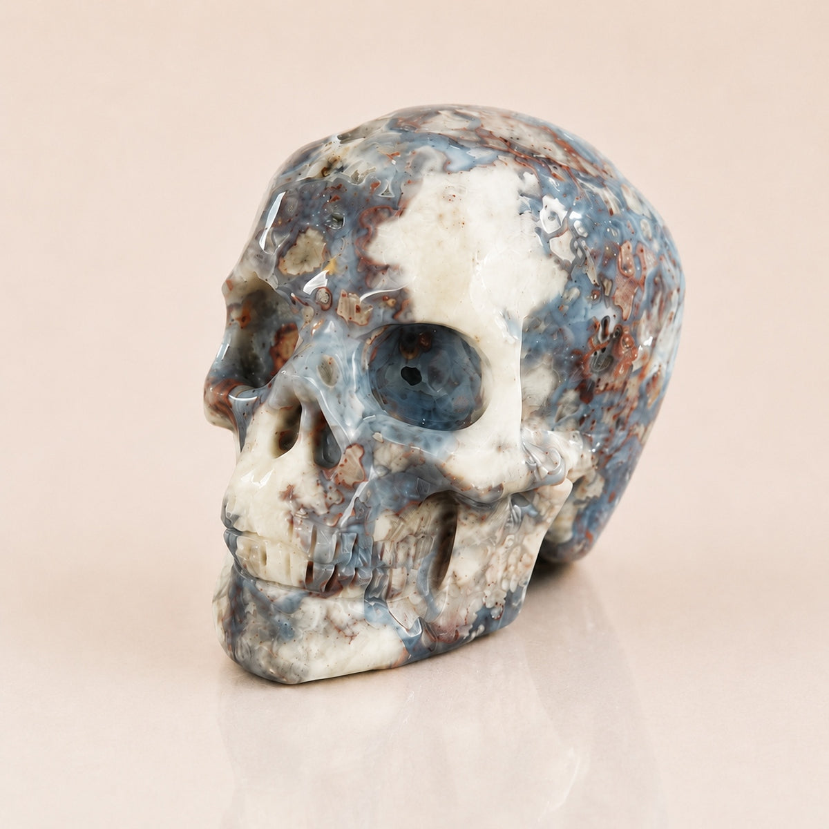 Crâne en agate fleur bleue de 2,2 pouces